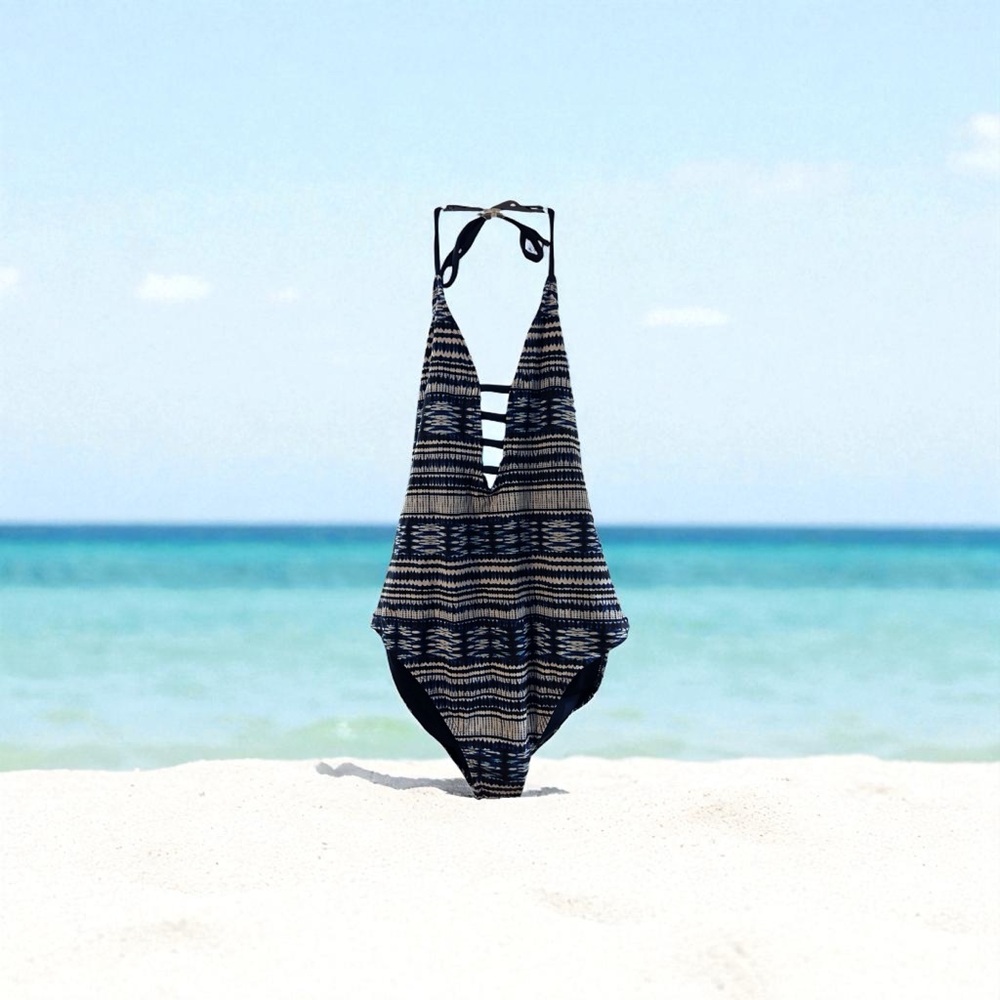 Ambrielle Kids One Piece Swimsuit - Blue and Black Pattern
